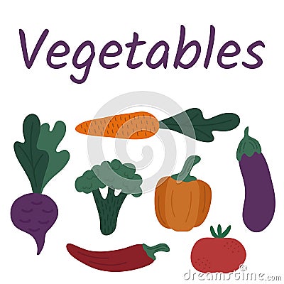 Set of vegetables.Multicolored Vector Icons.Hand drawn illustration. Vector Illustration